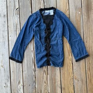 y2k denim top with black lace up